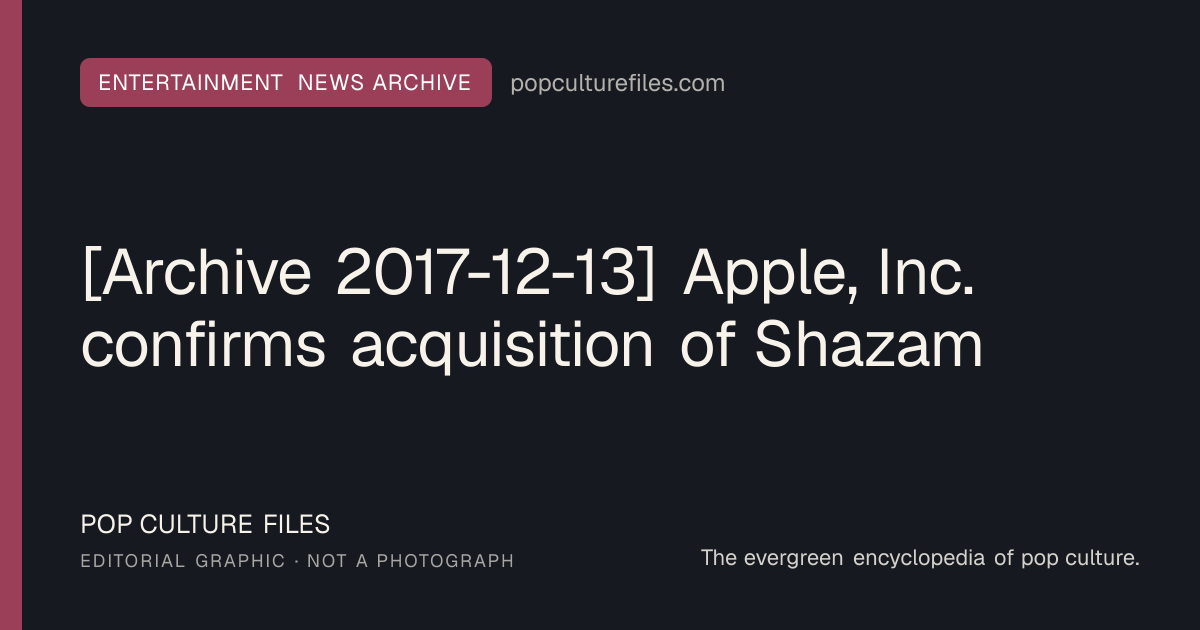 Editorial graphic for: [Archive 2017-12-13] Apple, Inc. confirms acquisition of Shazam