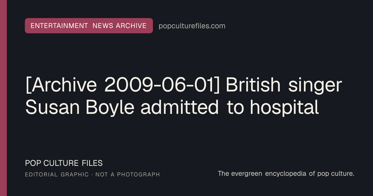 Editorial graphic for: [Archive 2009-06-01] British singer Susan Boyle admitted to hospital