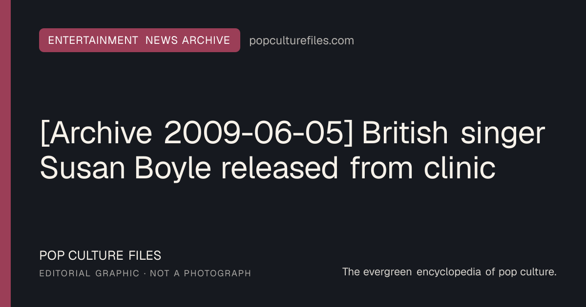 Editorial graphic for: [Archive 2009-06-05] British singer Susan Boyle released from clinic