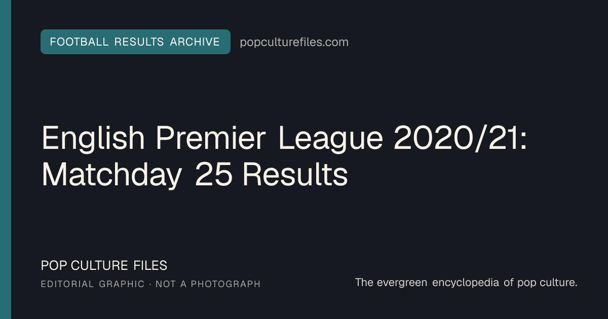 Editorial graphic for: English Premier League 2020/21: Matchday 25 Results