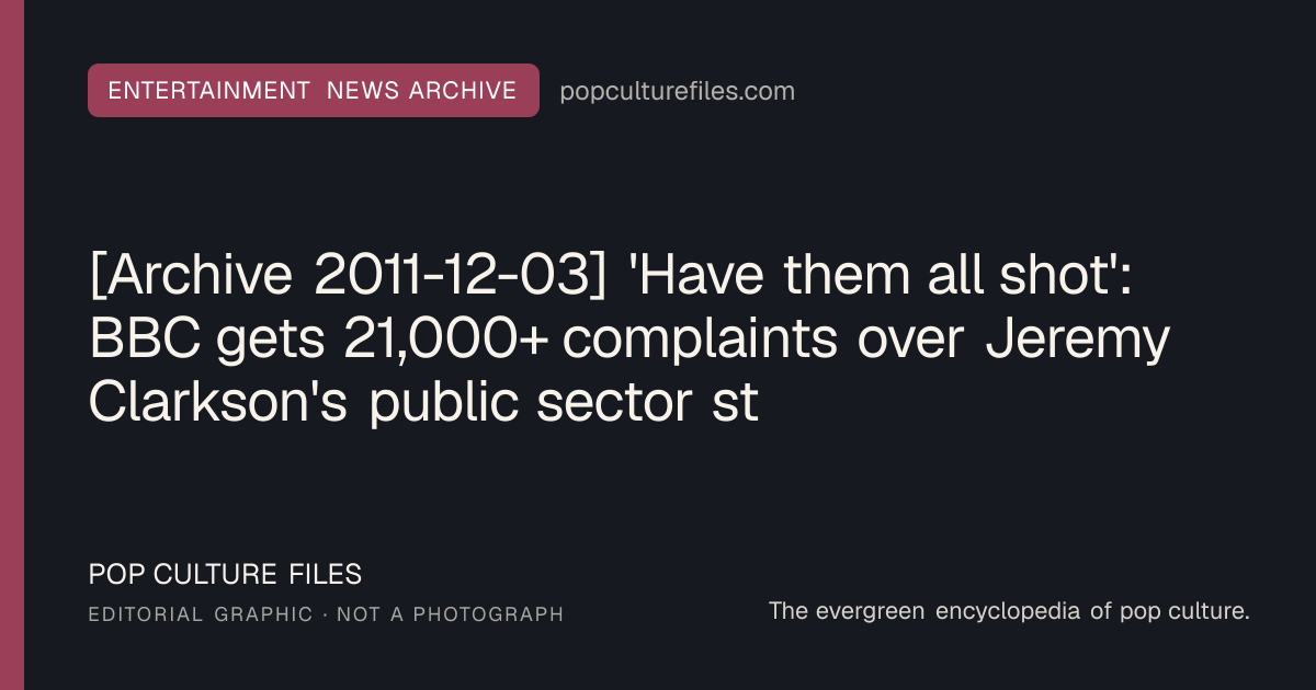 Editorial graphic for: [Archive 2011-12-03] 'Have them all shot': BBC gets 21,000+ complaints over Jeremy Clarkson's public sector striker comments