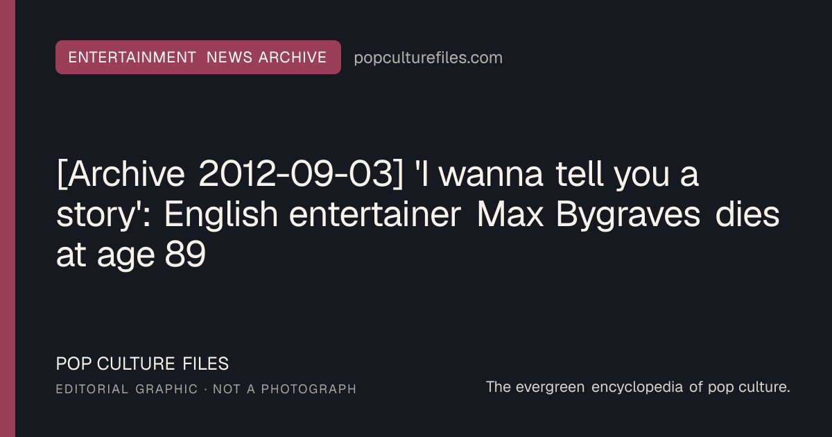 Editorial graphic for: [Archive 2012-09-03] 'I wanna tell you a story': English entertainer Max Bygraves dies at age 89