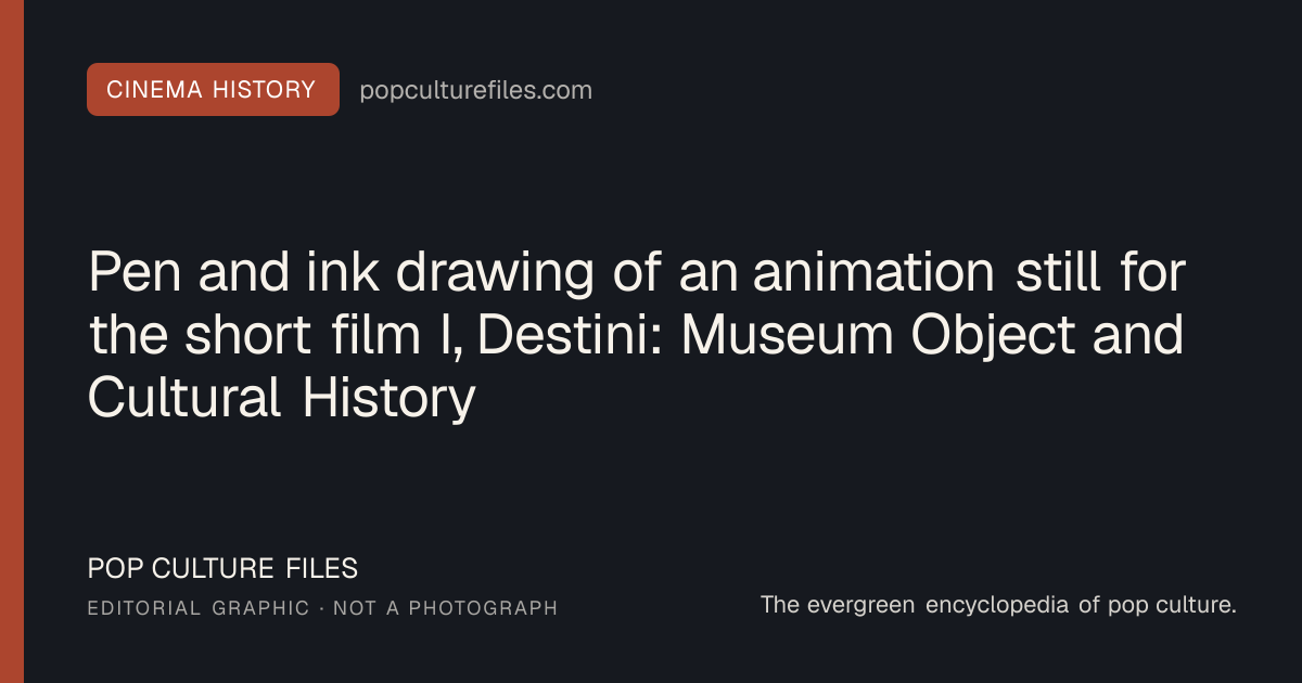 Editorial graphic for: Pen and ink drawing of an animation still for the short film I, Destini: Museum Object and Cultural History