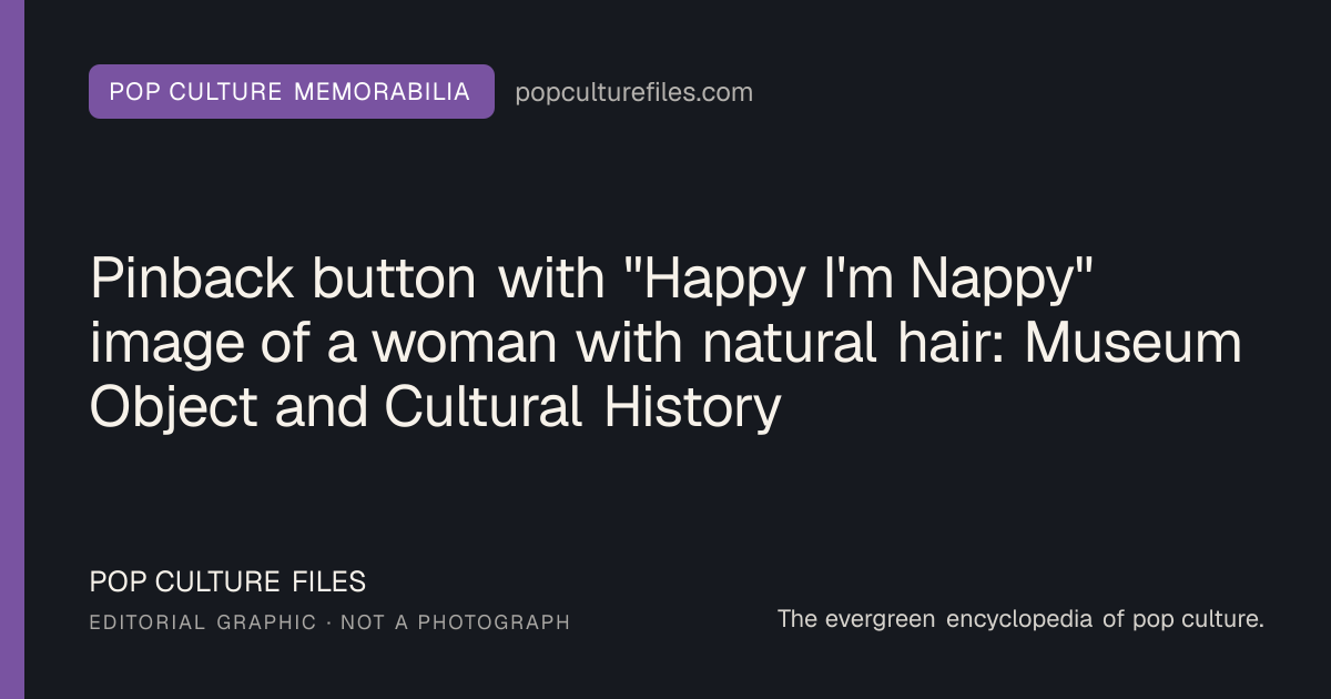 Editorial graphic for: Pinback button with "Happy I'm Nappy" image of a woman with natural hair: Museum Object and Cultural History