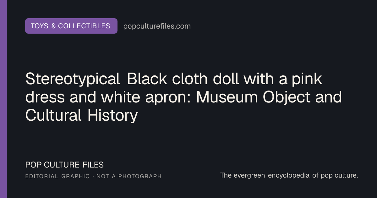 Editorial graphic for: Stereotypical Black cloth doll with a pink dress and white apron: Museum Object and Cultural History